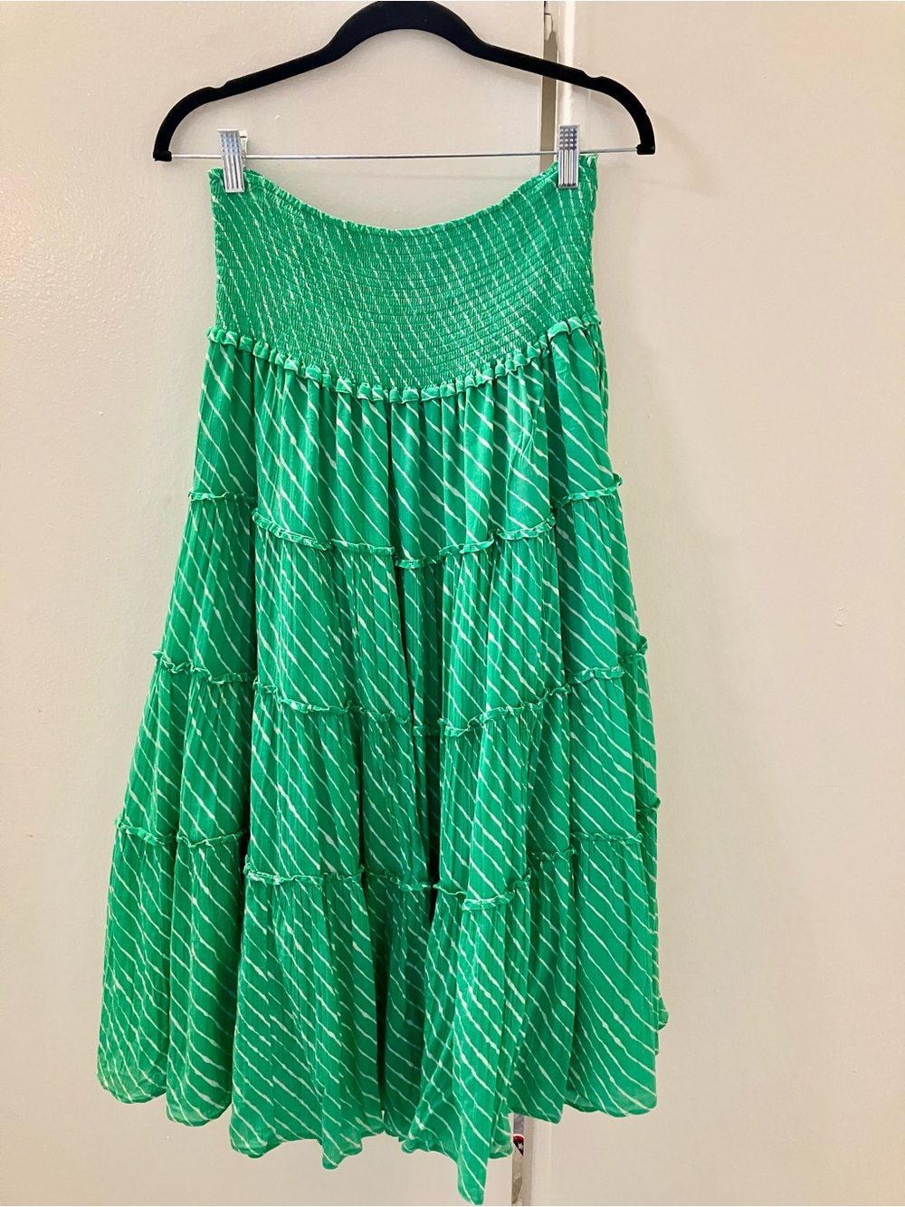 Ralph Lauren Womens Cotton Green White Diagonal Stripe Tiered Maxi Skirt Sz M
